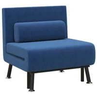 Cama Sofá Individual Plegable Con Respaldo Ajustable En 5 Niveles, Cojín Y Tapizado En Lino Sintético, 75x70x75 Cm, Azul - Sweiko