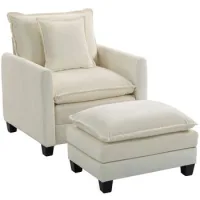 Sillón 1 Plaza Chenilla Con Reposapiés, Asiento Amplio, Doble Capa, 85x128x86 Cm, Crema - Sweiko