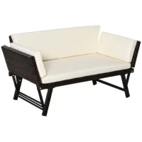 Sofá De Jardín 2 Plazas De Ratan Pe, Plegable, Con Apoyabrazos, Estructura De Acero, 129x63x67 Cm, Marrón - Sweiko