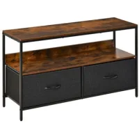 Mueble Tv Diseño Industrial Bajo 2 Cajones Tela Gris Mdf Marrón Metal Negro - Sweiko