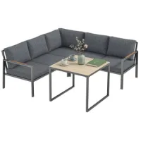 Conjunto De Jardín De 3 Piezas Para 5 Personas, 2 Sofás Con Cojines Gruesos, Mesa Baja, 183x183x72 Cm, Gris Oscuro - Sweiko