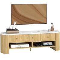 Mueble Tv 140 Cm Para Tv De 65 Pulgadas Efecto Mármol 3 Cajones Frentes Estriados Efecto Madera Natural - Sweiko