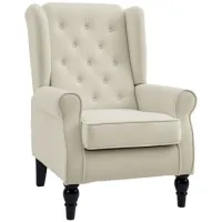 Sillón Butaca De Salón Acolchada De Terciopelo, Respaldo Con Botones, 74x86x102 Cm, Blanco - Sweiko