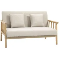 Sofá Compacto De 2 Plazas, Efecto Lino, Soporte 200kg, Estructura De Madera, 123x69x74 Cm, Beige - Sweiko