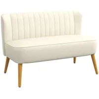 Sofá De 2 Plazas Tejido Efecto Lino Sin Apoyabrazos, Patas De Madera, 117 Cm, Blanco Crema - Sweiko