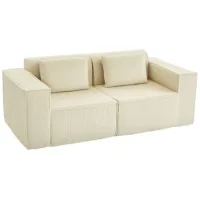 Sofá De 3 Plazas De Espuma, Con Amplios Apoyabrazos, 2 Cojines, Terciopelo Acanalado, Beige - Sweiko