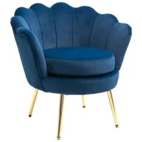 Sillón Coquille Vintage Elegante, Respaldo Alto, 76x67x74 Cm, Azul - Sweiko