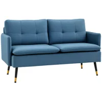 Sofá 2 Places Tissu, Coussins Rembourrés, Pieds Acier, 139x68x80 Cm, Bleu Foncé - Sweiko
