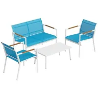 Conjunto De Jardín Salón De Jardín 4 Plazas De Metal, Sofá, Sillones, Mesa, Azul - Sweiko