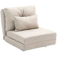 Sillón Cama Convertible 1 Plaza Con Cojín Y Respaldo Ajustable, Beige - Sweiko