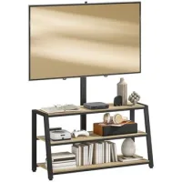 Mueble Tv 108x41x135 Cm Soporte Tv 32-70 Pulgadas Ángulo Ajustable 35° Estantes Abiertos Efecto Madera Natural - Sweiko