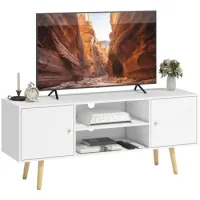 Mueble Tv 120x34x50 Cm Blanco Madera Y Aglomerado Con 2 Armarios Y 2 Estantes Abiertos - Sweiko