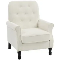 Sofá Individual De Lino Con Asiento Grueso, Respaldo Capitonado Y Patas De Madera Maciza, Crema - Sweiko