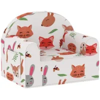 Sillón Butaca Para Niños Con Motivos De Zorros, Funda Desmontable Y Bolsillo, 54x40x43 Cm, Blanco - Sweiko