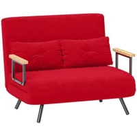 Sofá-cama En Tela Efecto Terciopelo Con Respaldo Ajustable Y 2 Cojines, 102x73x81 Cm, Rojo - Sweiko