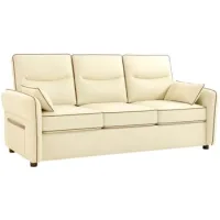 Sofá De 3 Plazas En Cuero Sintético Grueso Con Asiento Amplio, Reposabrazos Con Bolsillo Y Montaje Rápido, Beige - Sweiko