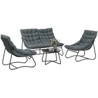 Conjunto De Jardín Salón De Jardín De 4 Piezas De Acero Y Textilene Transpirable, Cojines Gruesos De 8cm, Gris - Sweiko