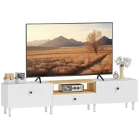 Mueble Para Tv 200x35x45 Cm Blanco Con 2 Puertas Abatibles Y Cajón Para Televisores Hasta 90 Pulgadas - Sweiko