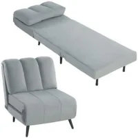 Sillón-cama Individual 3 En 1 Plegable Con Respaldo Ajustable Y Cojín Grueso, 72x88x87 Cm, Gris - Sweiko