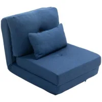 Sillón Cama Convertible 1 Plaza Con Cojín Y Respaldo Ajustable, Azul Oscuro - Sweiko