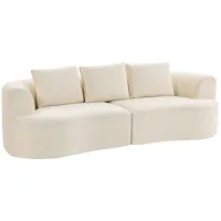 Sofá De 3 Plazas Chenilla 260cm, Asiento Amplio, 3 Cojines, Sin Montaje, Crema - Sweiko