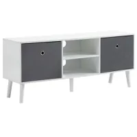 Mueble De Tv Hasta 50" 2 Cajones De Tela Estantes Abiertos Almacenamiento Moderno Salón 110x29x46,5 Cm Blanco Gris - Sweiko