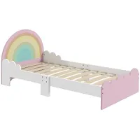 Cama Para Niños De 3 A 6 Años Con Somier De Listones, Diseño Arcoíris, 143x74x66 Cm, Rosa - Sweiko