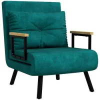 Sillón-cama 3 En 1 Con Respaldo Ajustable En 5 Posiciones Y Cojín, 63x73x81 Cm, Verde - Sweiko