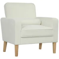 Sillón De Lectura En Terciopelo Con Asiento Botonado Y Patas De Madera Para Dormitorio, Crema - Sweiko