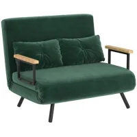 Sofá Cama 3 En 1 De Tela Efecto Terciopelo Con Respaldo Regulable Y 2 Cojines, 102x73x81 Cm, Verde - Sweiko