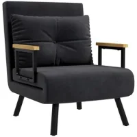 Sillón Butaca-cama 3 En 1 Con Respaldo Ajustable En 5 Posiciones Y Cojín, 63x73x81 Cm, Negro - Sweiko