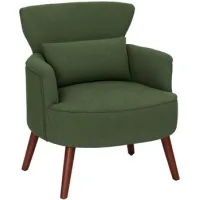 Sillón Fauteuil Modern De Terciopelo Verde, Cojín Lumbar, Patas De Madera - Sweiko