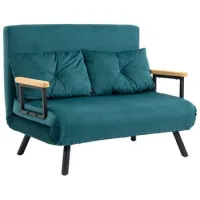 Sofá Cama De 2 Plazas Con Respaldo Ajustable En 5 Niveles, 2 Cojines Y Tapizado En Terciopelo, Verde Pato - Sweiko