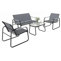 Conjunto De Jardín Juego De Jardín 3 Piezas, Sofá De 2 Plazas, 2 Sillones, Mesa De Vidrio Templado, Textilène, Gris - Sweiko