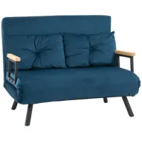 Sofá Cama Diván De 2 Plazas Plegable 4 En 1 Con Respaldo Ajustable En 5 Niveles Y Cojines, 102x73x81 Cm, Azul - Sweiko
