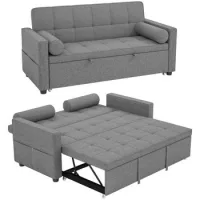 Sofá-cama 2 Plazas 3 En 1 Con Cama Nido Doble, Respaldo Ajustable Y 2 Cojines, 80,5x137,5x84 Cm, Gris - Sweiko