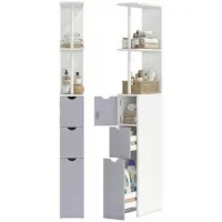 Columna De Baño Gris Claro 15x33x136,8 Cm En Madera Con Armario, Estantes Y Cajón - Sweiko