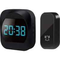 Sonnette Sans Fil À Génération Automatique, Horloge, Sonnette Sans Fil Tout-en-un, Téléavertisseur, Sonnette Intelligente, Étanche Ip44 (noir)