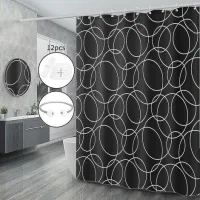 Shower Curtain Black,anti Mould Proof Resistant,waterproof ,weighted Hem,resistant Washable Christmas Bathroom Curtains, 100% Polyester,12 Hooks (100