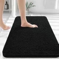 Tapis De Bain 50x80cm, Tapis De Bain Chenille Ultra Doux Et Absorbant, Dos En Caoutchouc, Séchage Rapide, Lavable En Machine, Accessoire De Décoration Intérieure, Noir