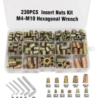 230 Pièces Alliage De Zinc Insert Fileté Hexagonale Écrous Inserts Fileté Insert Écrous Filetage Extérieur M4 M5 M6 M8 Pour Kit D'Outils D'Écrou Pour Meubles En Bois