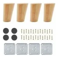 Lot De 4 Pieds De Meuble En Bois, Pieds De Meuble Coniques Inclinés De 8 Cm, Pieds De Table De Remplacement En Bois Massif En Chêne, Pieds De Meuble Avec Plaques De Montage, Vis Et Patins En Feutre