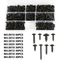 Vis À Tôle Noire Auto-fonctionnelle 340 Pièces, Vis En Acier Au Carbone Auto-inoxydable, Vis À Tête Plate, Tête Cruciforme Pour Bois, Taille: M3.0-m4.8