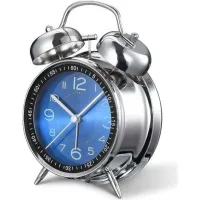 Réveil Fort Pour Adultes Dormeurs Lourds, Quartz Silencieux Sans Tic-tac De 4 Pouces Avec Rétro-éclairage, Cloche Double (bleu)