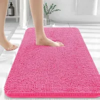 Tapis De Bain 50x80cm, Tapis De Bain Chenille Ultra Doux Et Absorbant, Dos En Caoutchouc, Séchage Rapide, Lavable En Machine, Accessoire De Décoration Intérieure, Rose Rouge