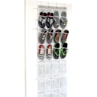 Range-chaussures Transparent À Suspendre Sur Une Porte, 24 Poches, Gris (64'' X 19'')