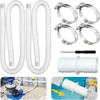 Pack De 2 Tuyaux De Piscine 32mm – Longueur 1,5m – Polyéthylène Dense – 4 Clips Métalliques Et Tournevis Inclus – Compatible Avec Pompes Intex