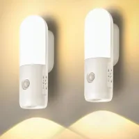 Veilleuse Rechargeable 2000mah Lampe Led Detecteur De Mouvement Interieur 3000k 4000k 6000k Graduable Spot Eclairage Detection Automatique Pour Couloir, Escalier, Toilettes, Chambre, Cuisine (2 Pack)