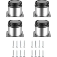 4 Pièces Pieds De Meubles Réglables, Pied De Table Reglable Hauteur Métal, Pieds Meuble Cuisine, Pieds De Meubles Armoires Étagères Table Acier Inoxydable, Avec Vis (50x50mm, Argent)