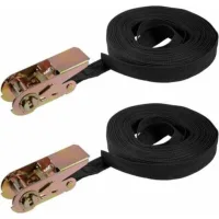 Sangle À Cliquet 10m – Charge 600kg – Largeur 25mm – Polyester Pour Sécurisation De Cargaisons – Lot De 2 Pièces – Noir - 10mx25mm
